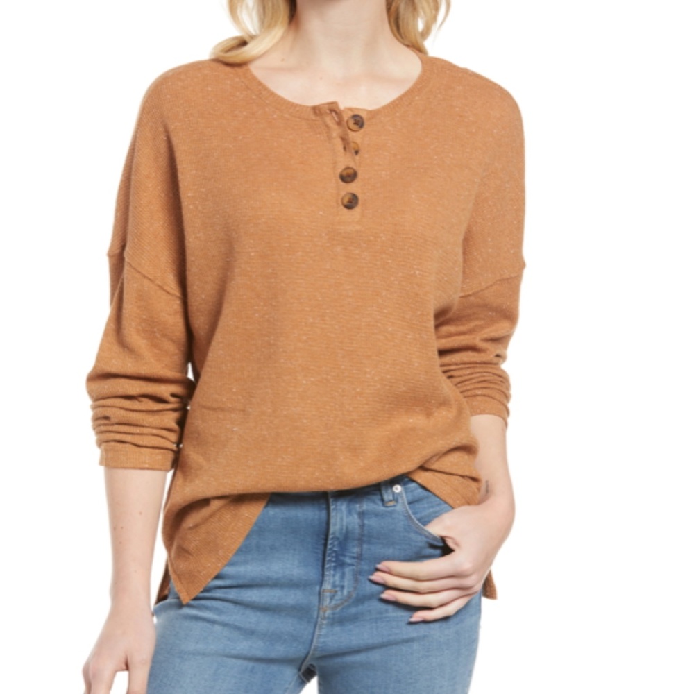 NWT Treasure & Bond Thermal Henley Top in Beige Tan Lion